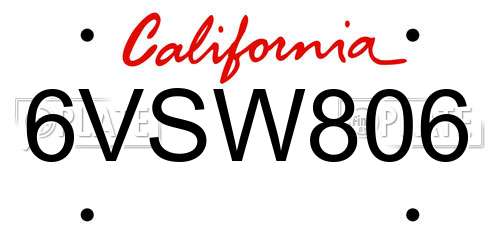 6VSW806 California License Plate