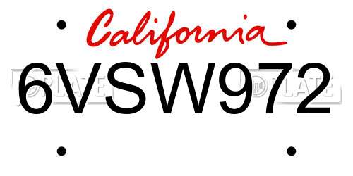 6VSW972 California License Plate