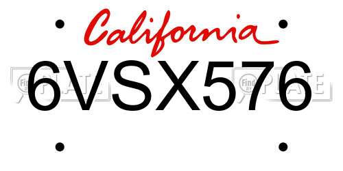 6VSX576 California License Plate
