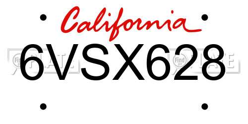 6VSX628 California License Plate