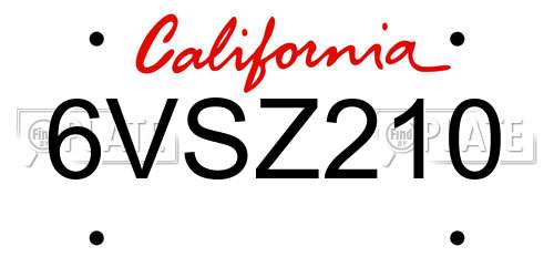 6VSZ210 California License Plate