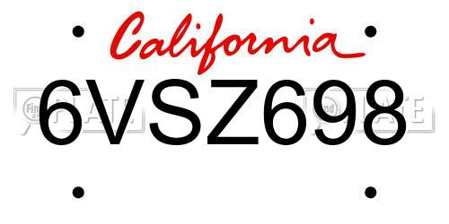 6VSZ698 California License Plate