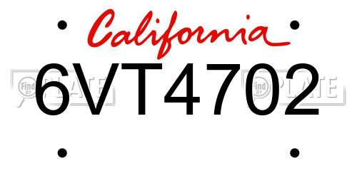 6VT4702 California License Plate