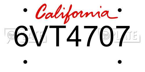 6VT4707 California License Plate