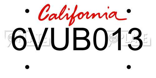 6VUB013 California License Plate