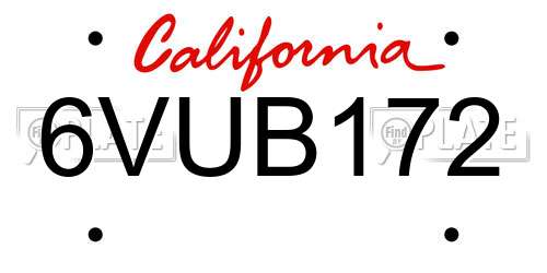 6VUB172 California License Plate