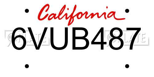 6VUB487 California License Plate