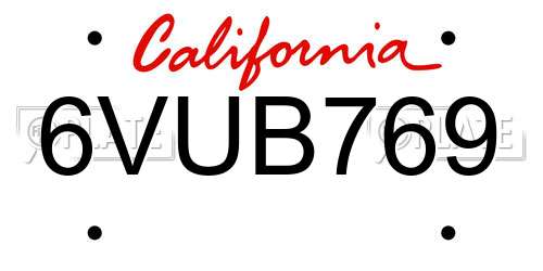 6VUB769 California License Plate