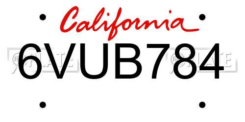 6VUB784 California License Plate