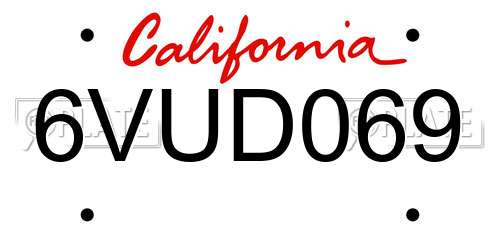 6VUD069 California License Plate