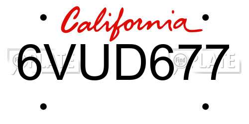 6VUD677 California License Plate