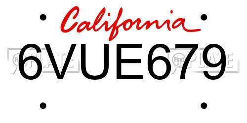 6VUE679 California License Plate