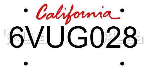 6VUG028 California License Plate