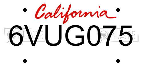 6VUG075 California License Plate