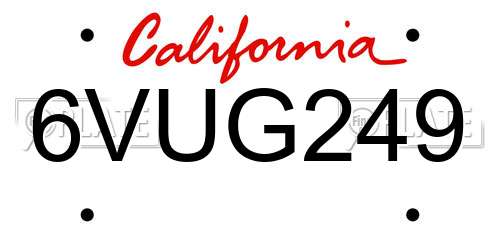 6VUG249 California License Plate