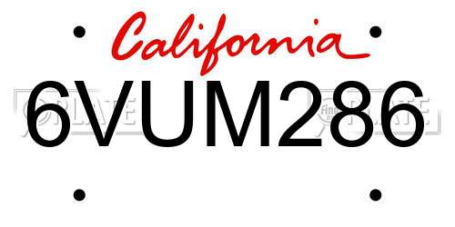 6VUM286 California License Plate