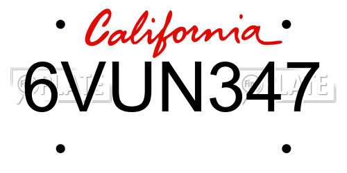 6VUN347 California License Plate