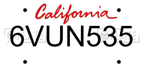 6VUN535 California License Plate