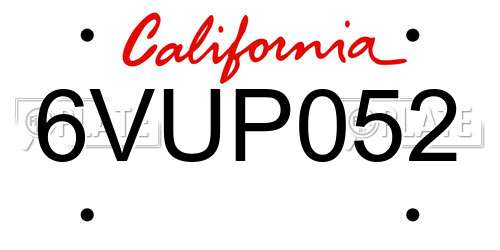 6VUP052 California License Plate