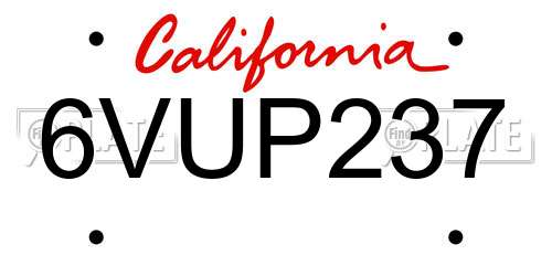 6VUP237 California License Plate