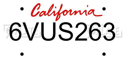 6VUS263 California License Plate