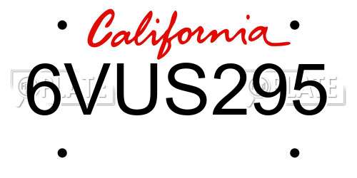 6VUS295 California License Plate