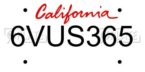 6VUS365 California License Plate