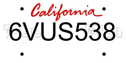 6VUS538 California License Plate