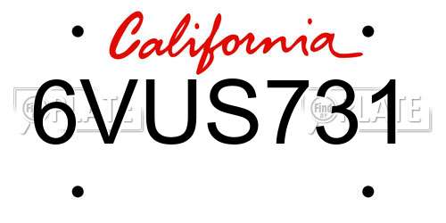 6VUS731 California License Plate