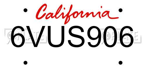 6VUS906 California License Plate