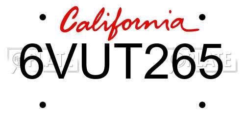 6VUT265 California License Plate