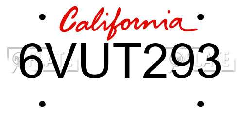 6VUT293 California License Plate
