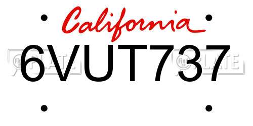 6VUT737 California License Plate
