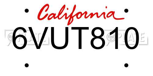 6VUT810 California License Plate