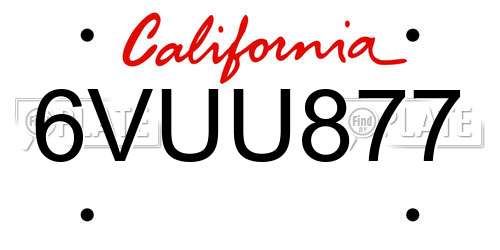 6VUU877 California License Plate