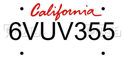 6VUV355 California License Plate