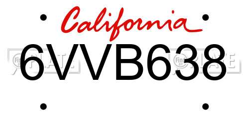 6VVB638 California License Plate