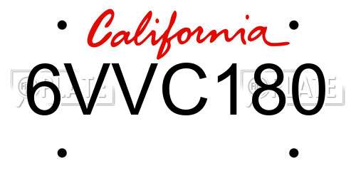 6VVC180 California License Plate