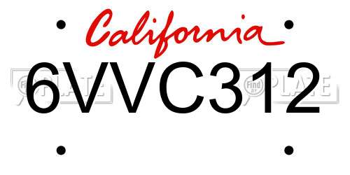 6VVC312 California License Plate