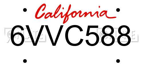 6VVC588 California License Plate