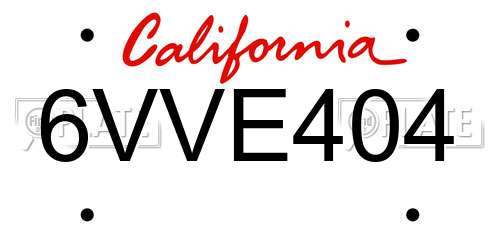 6VVE404 California License Plate