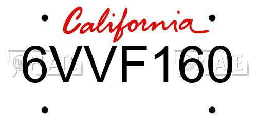 6VVF160 California License Plate
