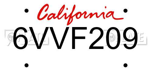 6VVF209 California License Plate