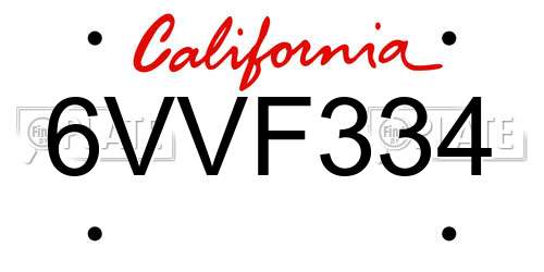 6VVF334 California License Plate