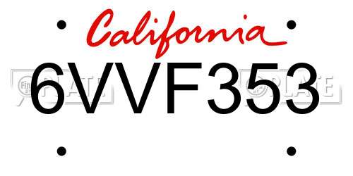 6VVF353 California License Plate