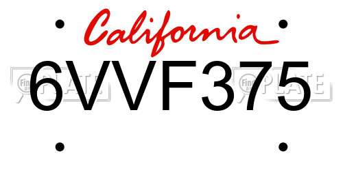 6VVF375 California License Plate