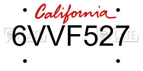 6VVF527 California License Plate