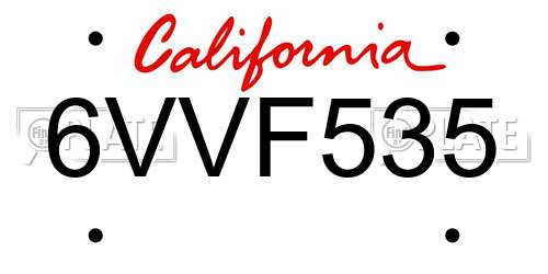 6VVF535 California License Plate