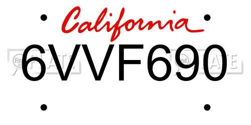 6VVF690 California License Plate
