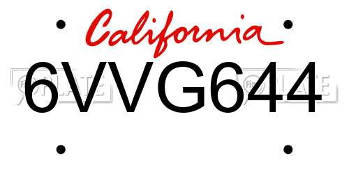 6VVG644 California License Plate